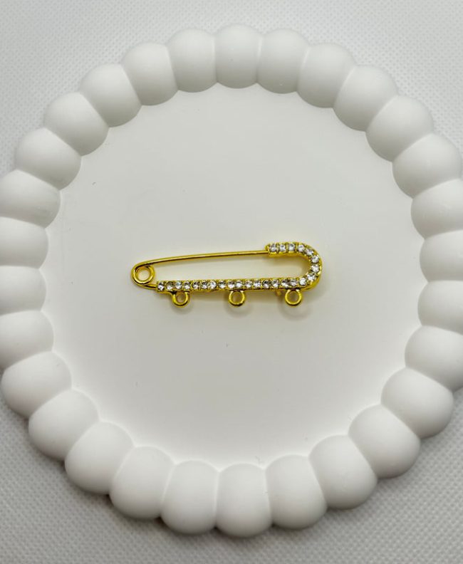 Charming Gold Pin with diamonds and Three Holes for Charms